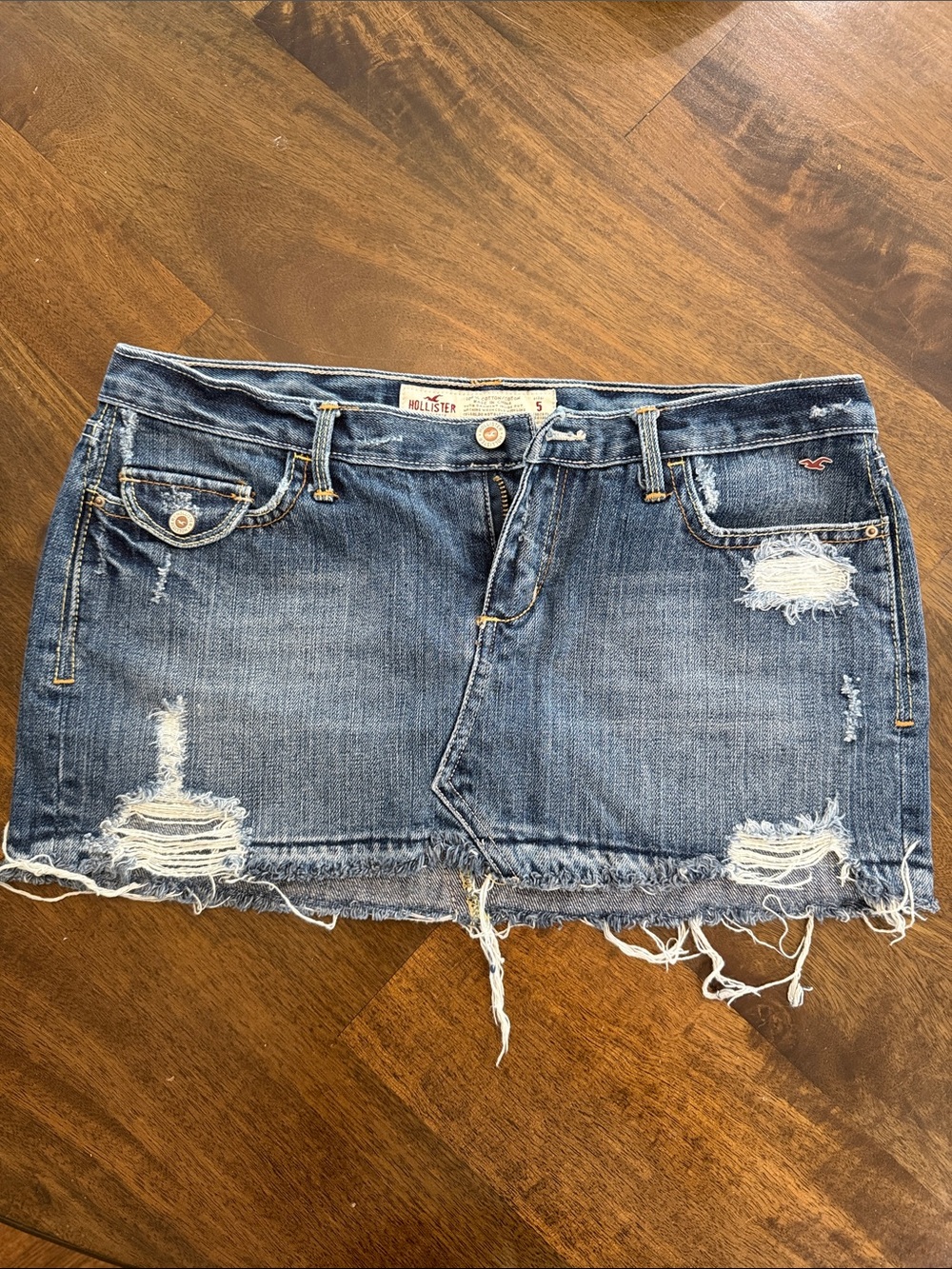 Hollister Distressed Denim Mini Skirt - Medium Blue
